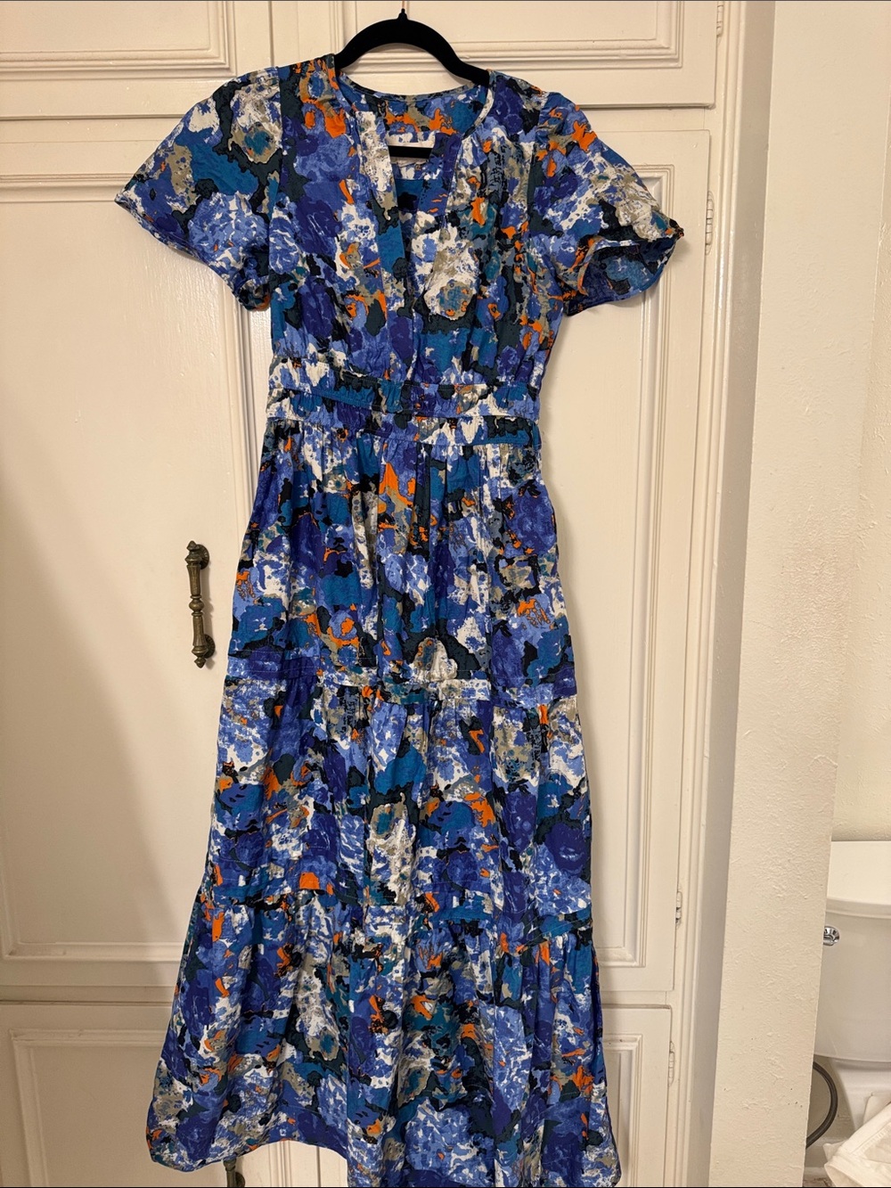 Anthropologie Blue Abstract Floral Full Length Maxi Dress Size Small - Picture 3 of 6